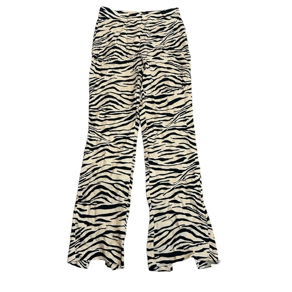 Zara cream black tiger animal print satin effect pyjama pants back slit NWT - Picture 4 of 14